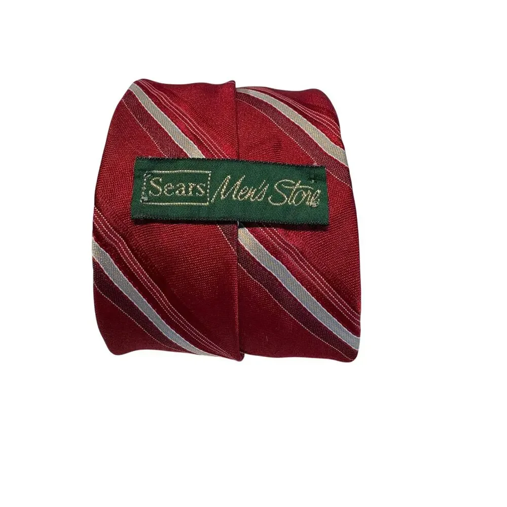 Sears Men's Store Red and Gray Striped Necktie